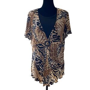 Alfred Dunner Animal Print Pleated Material Double‎ Layer Look Top Size L